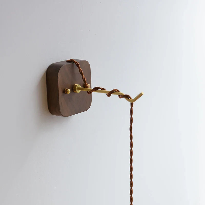 Afralia™ Walnut Canopy Green Glass LED Wall Light Fixture Hardwire Pull Chain Switch