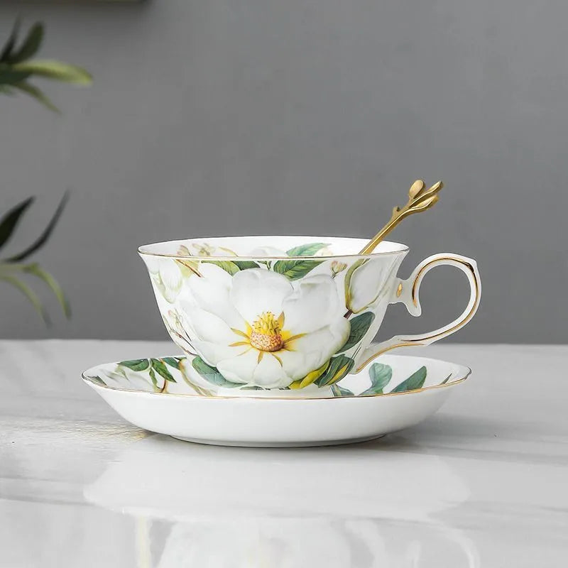 Afralia™ Porcelain Floral Tea Cup Set with Saucer and Spoon