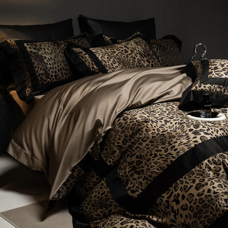 Afralia™ Leopard Print Luxury Bedding Set - Queen/King Size Duvet Cover, Sheet, Pillowcases