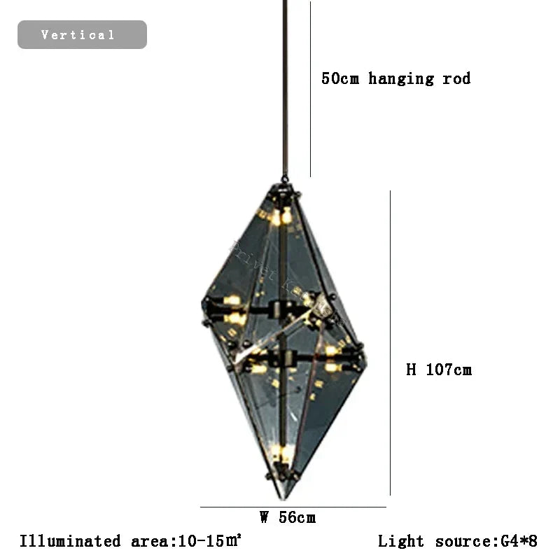 Afralia™ Angular Diamond Glass Chandelier Ceiling Light for Home Decor