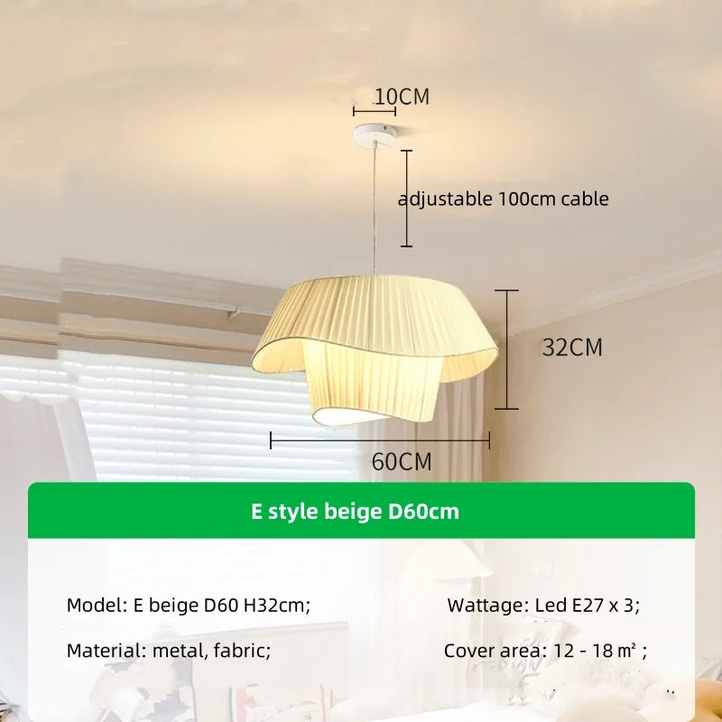 Afralia™ Nordic Fabric LED Chandelier Minimalism Pendant Light for Bedroom Dining Room