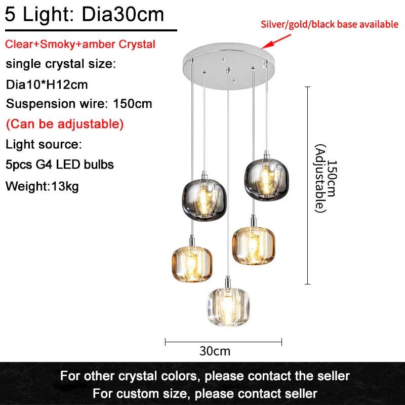Afralia™ Crystal Staircase Chandelier: Luxury Amber/Smoky Grey/Clear LED Hanging Lamp