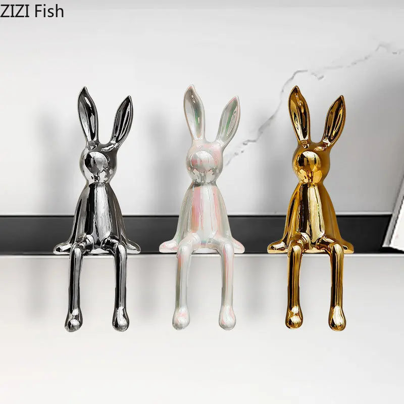 Afralia™ Rabbit Ceramic Sculpture Abstract Animal Ornaments Modern Artwork Aesthetic Decor