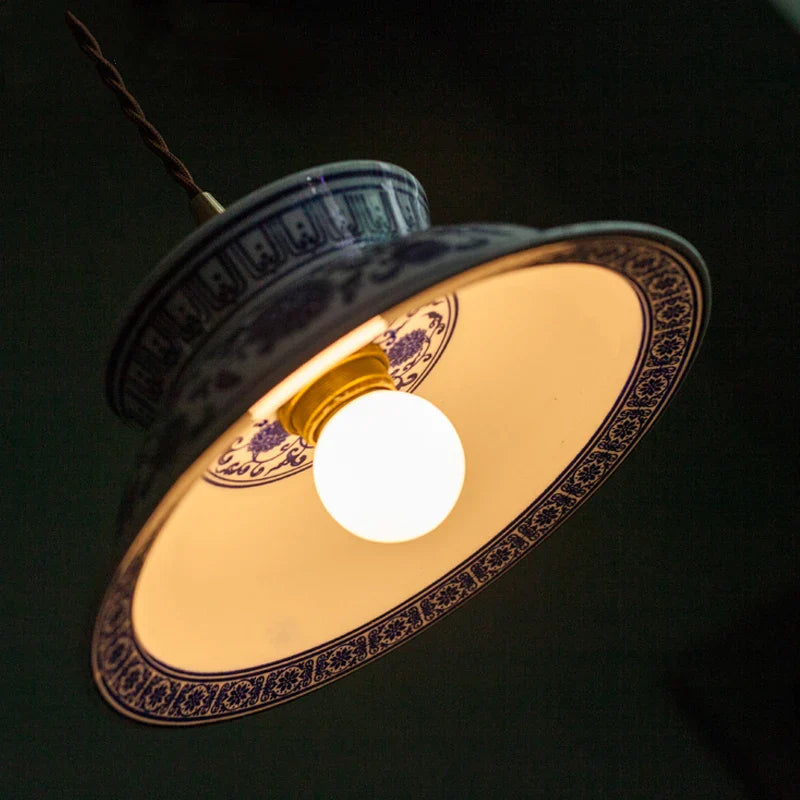 Afralia™ Vintage Ceramic LED Pendant Light with Adjustable Copper Socket & Knob Switch