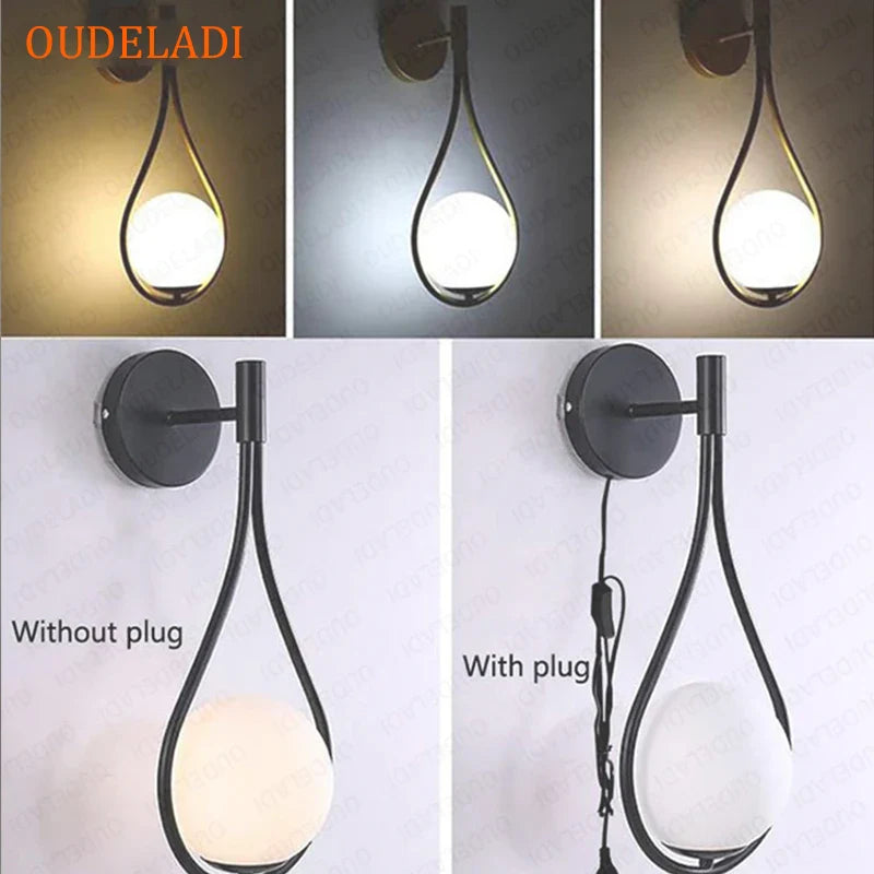 Afralia™ Black Glass Ball Brass Wall Sconce Vintage Industrial LED Mirror Light