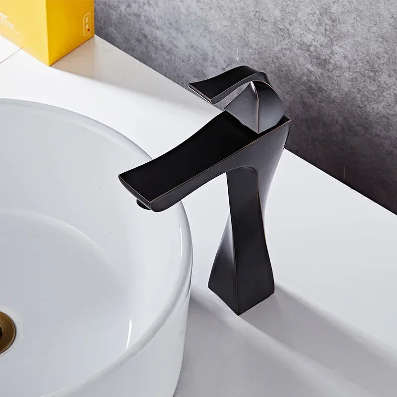 Afralia™ Single Handle Basin Faucet Chrome Black Bathroom Sink Mixer Tap