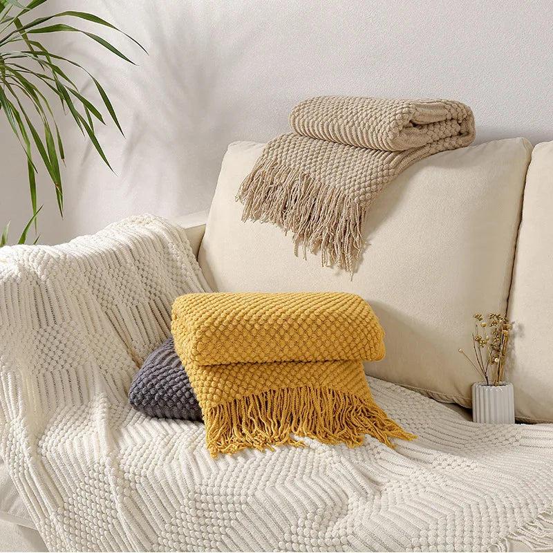Afralia™ Chunky Knit Tassel Blanket | Vintage Farmhouse Luxury Oversized Sofa Throw