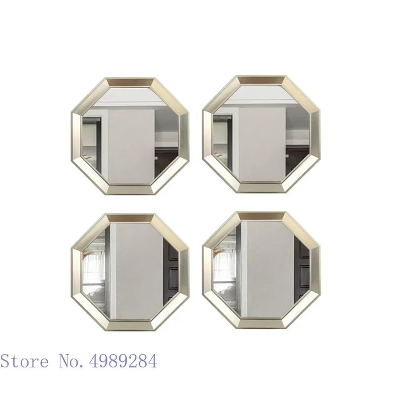 Afralia™ Octagon Geometric Glass Wall Mirror Set with Golden Border