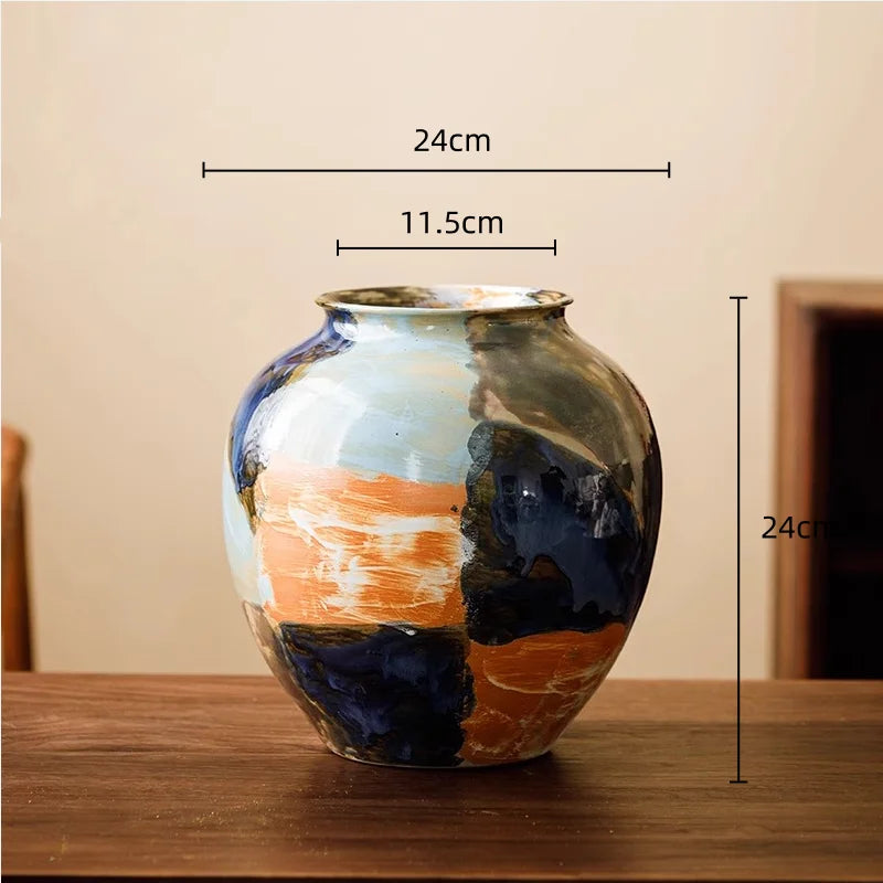 Afralia™ Ceramic Vase with Unique Color Stitching, Hand-drawn Floral Design - Home Decor Accessory