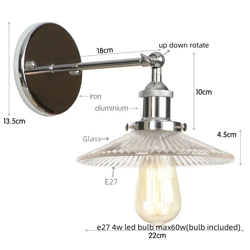Afralia™ Vintage Chrome LED Wall Light with Clear Glass Sconce for Indoor Bedroom