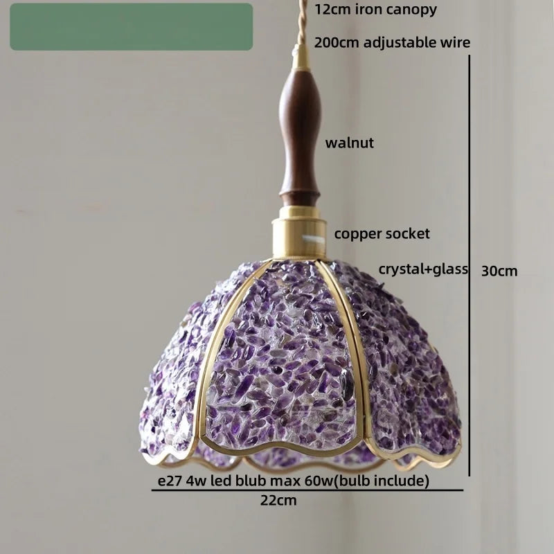Afralia™ Copper Walnut LED Pendant Lamp Crystal Glass Hanging Light
