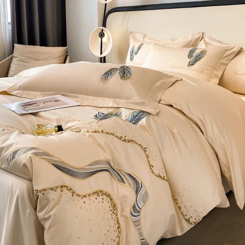Afralia™ Cotton Embroidery Bed Linens Set: Full-Queen-King Size, Sheet, Duvet Cover, Pillowcase
