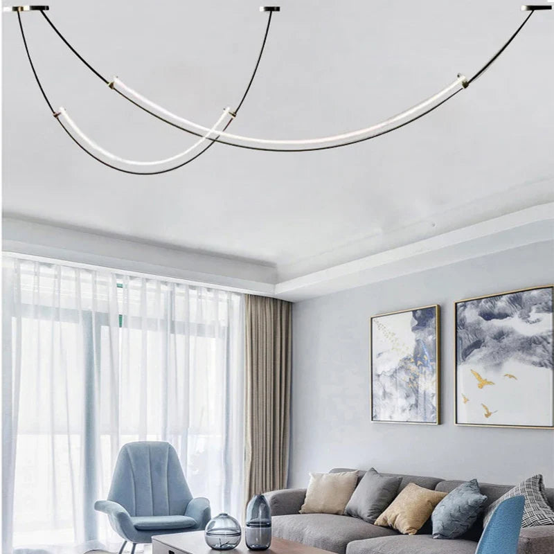 Afralia™ Long Curve Ceiling Chandelier for Modern Living Room and Villa Decor