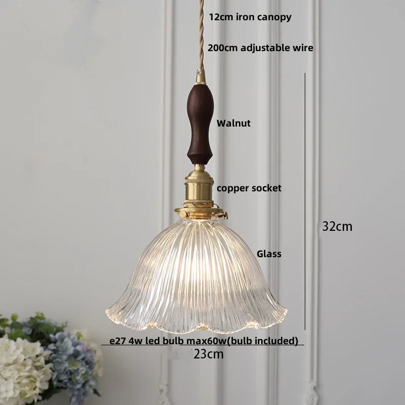 Afralia™ Clear Glass LED Pendant Light Fixture Modern Copper Knob Switch Hang Lamp