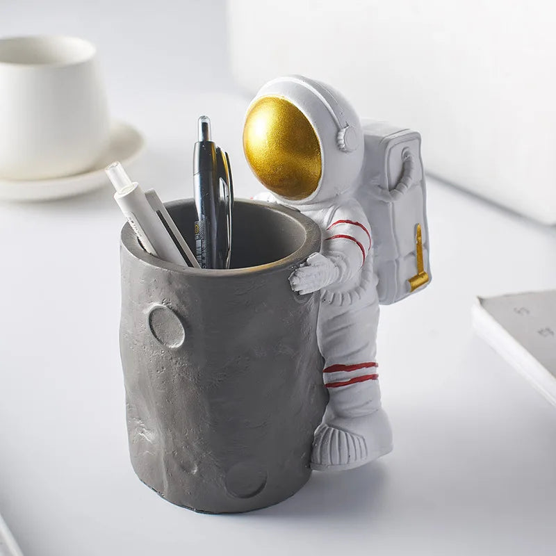 Afralia™ Astronaut Cosmonaut Pen Holder Figurines for Home Office Desk Decoration