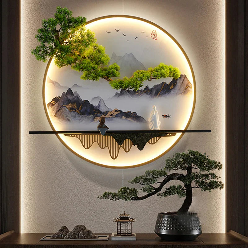 Afralia™ Chinese Landscape LED Wall Lamp for Home Living Bedroom Study