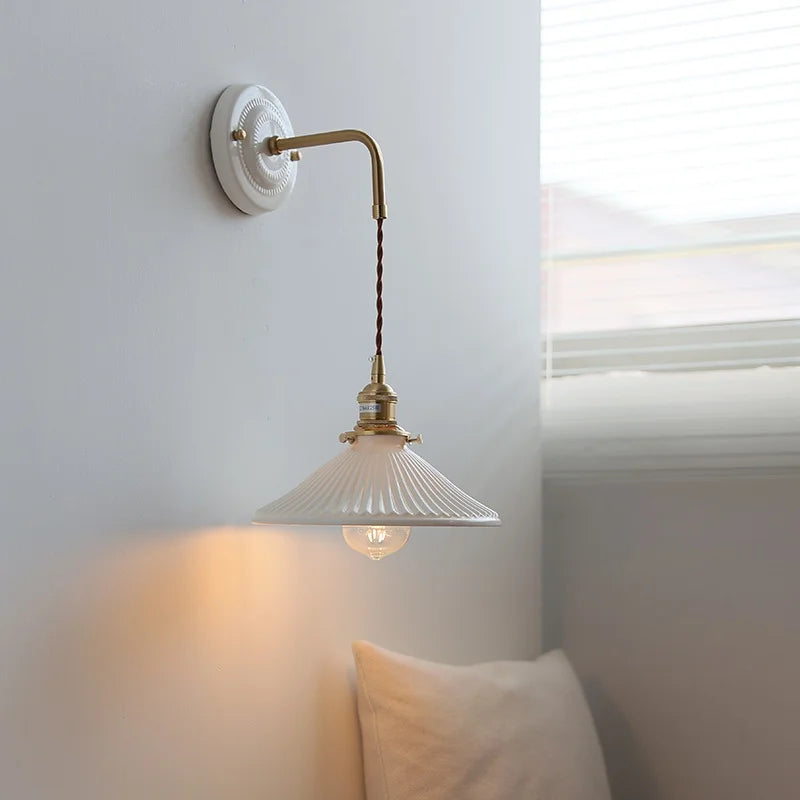 Afralia™ Pleats Ceramic LED Sconce Lamp with Adjustable Copper Arm for Bedroom Bathroom Mirror