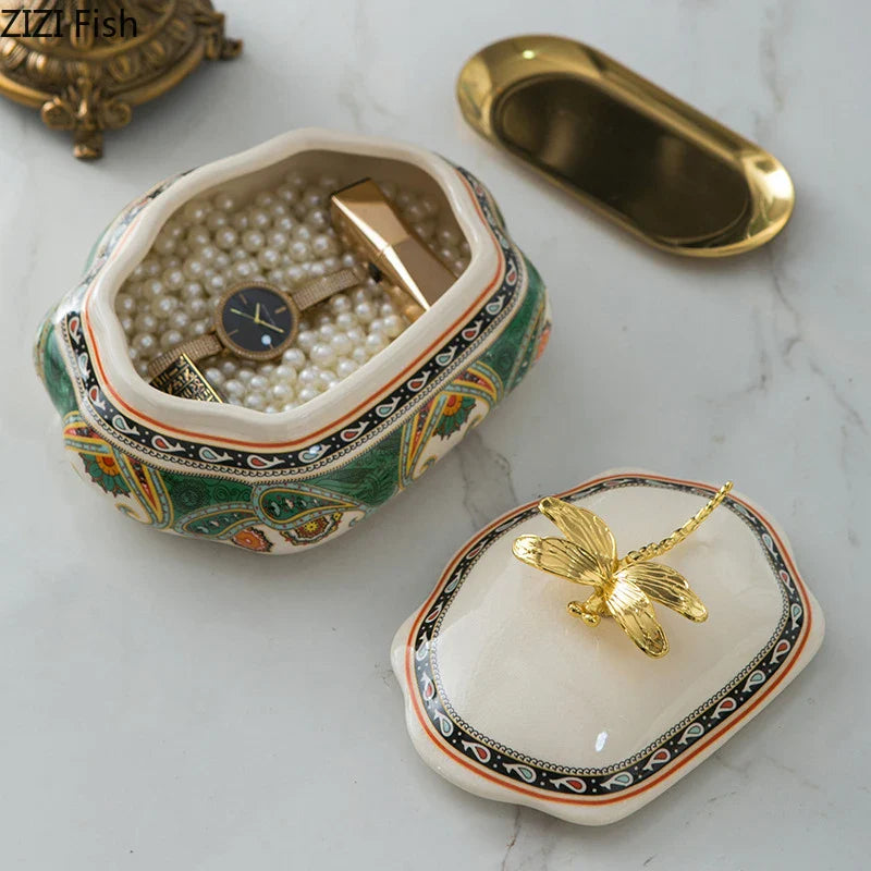 Afralia™ Floral Pattern Ceramic Jewelry Box Candy Pots Aroma Can