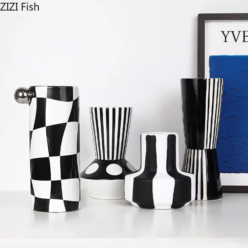 Afralia™ Striped Ceramic Vase - Geometric Pattern Room Decor