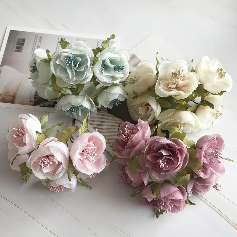 Afralia™ Retro Rayon Tea Rose Flower Bud Bouquet Home Wedding Party Decor