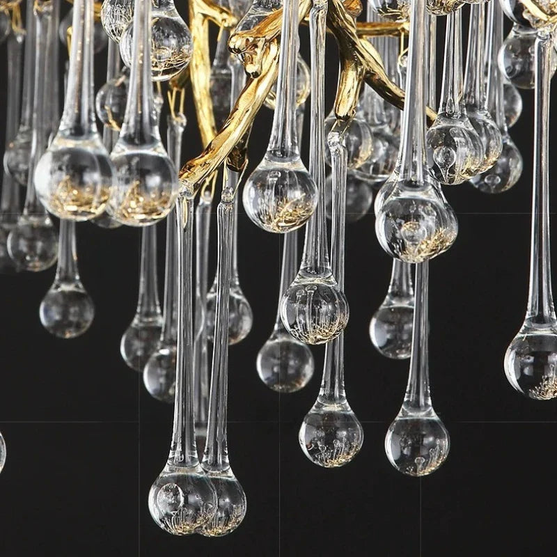 Afralia™ Water Droplet Crystal Chandelier - Golden Branch Pendant Light