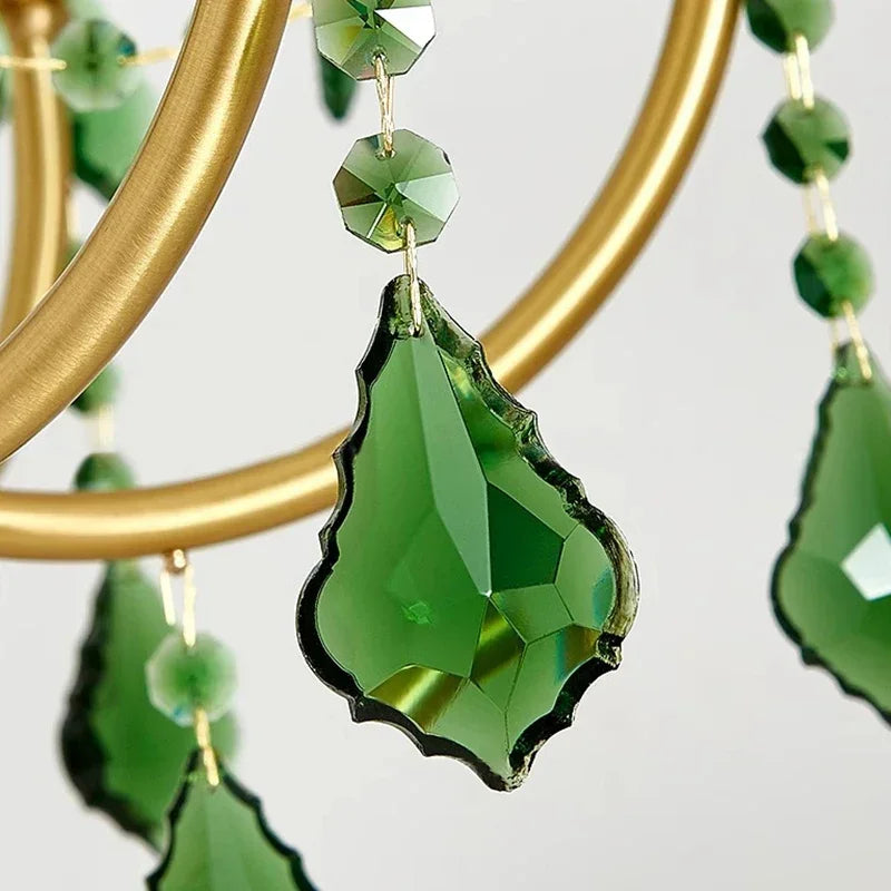 Afralia™ Green Crystal Chandelier for Living Room - Bohemian Style LED Pendant Lighting