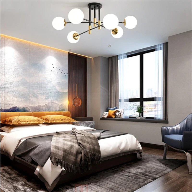 Afralia™ Glass Ball LED Chandelier Ceiling Light for Living Room and Kitchen