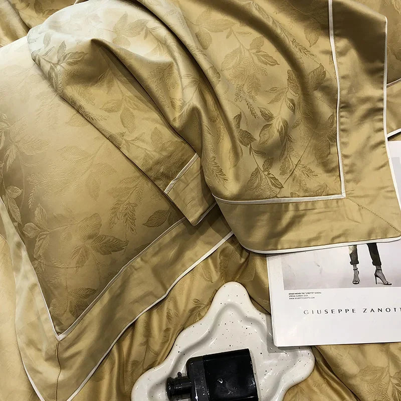 Afralia™ Jacquard Satin & Egyptian Cotton Patchwork Bedding Set - 4pcs