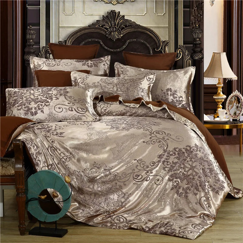 Afralia™ Satin Jacquard Summer Bedding Set - Solid Color Double Bed Duvet Kit