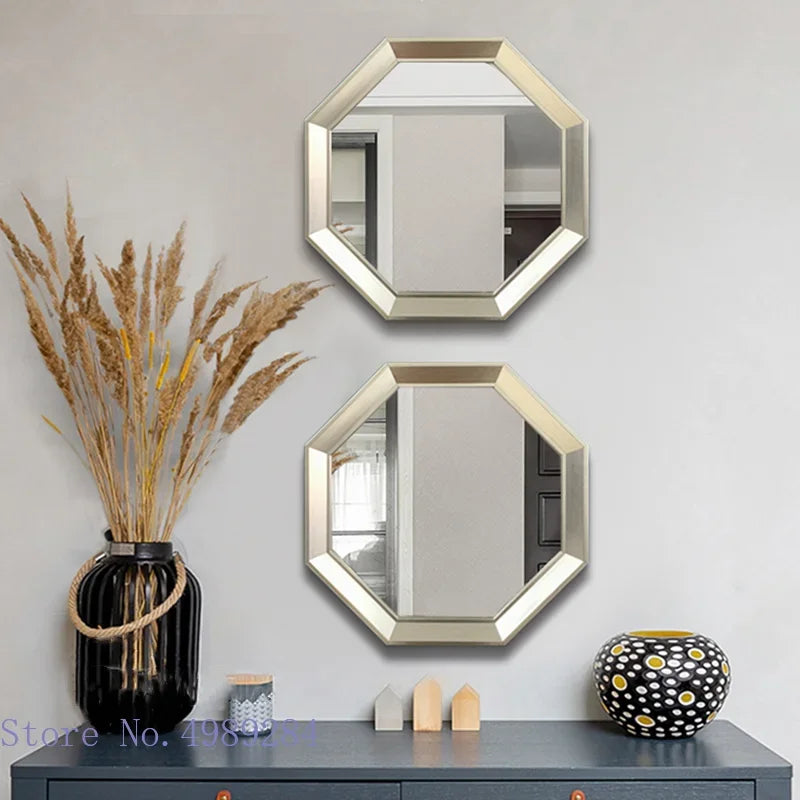 Afralia™ Octagon Geometric Glass Wall Mirror Set with Golden Border