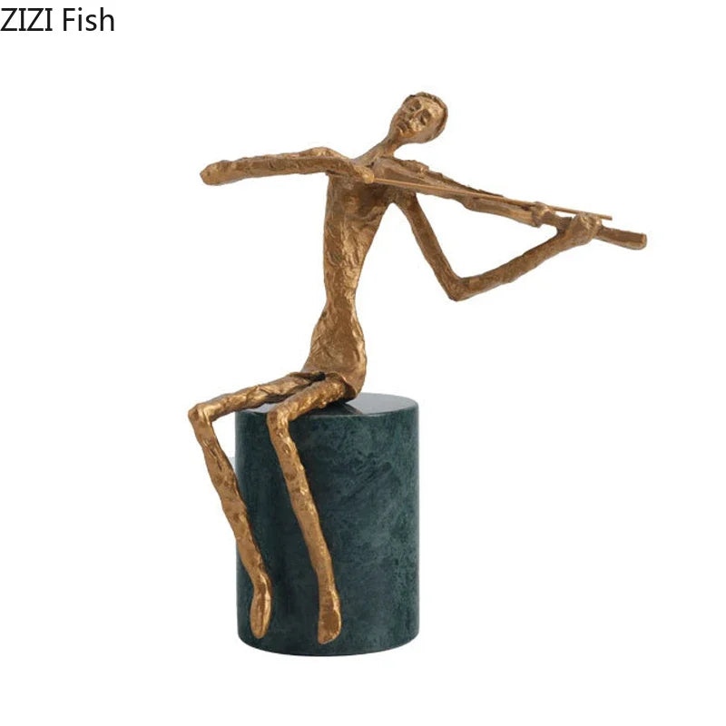 Afralia™ Violinist Sculpture on Marble Base for Desk Ornaments and Room Decor