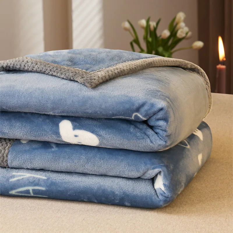 Afralia™ Winter Cute Printed Flannel Blanket for Office Multi Purpose Warm Raschel Blanket