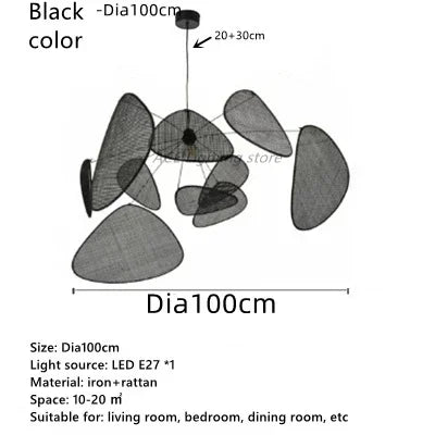 Afralia™ Black Rattan Ceiling Chandelier for Elegant Indoor Lighting