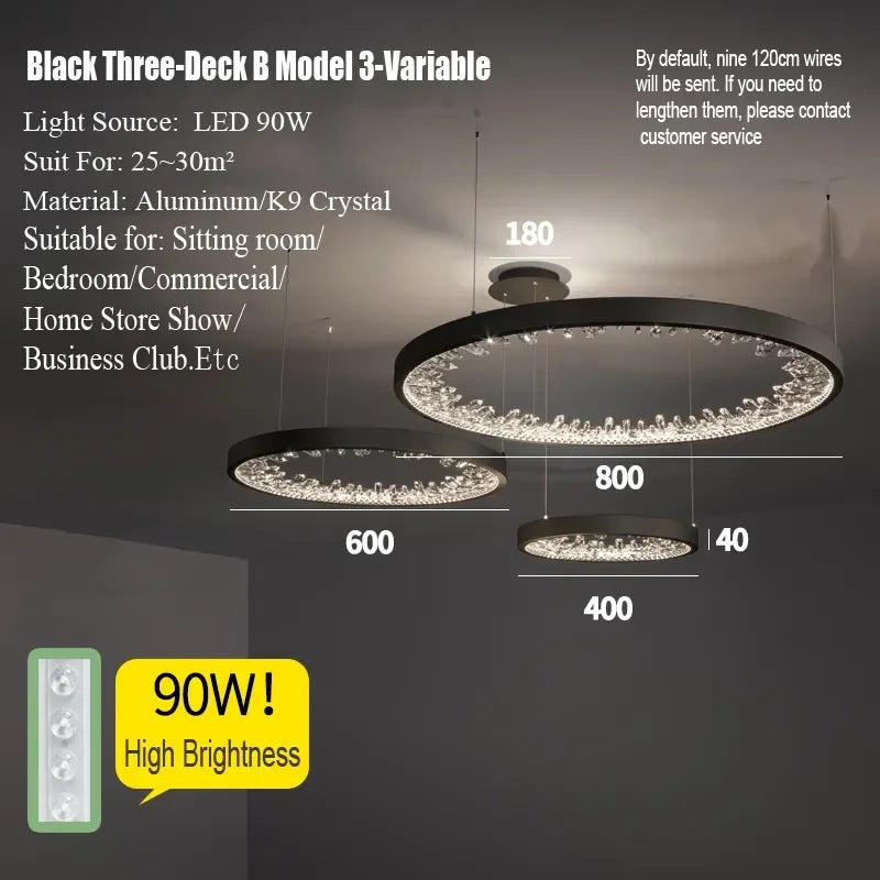 Afralia™ Luxury Crystal Circle Rings Ceiling Chandelier for Living Room and Bedroom