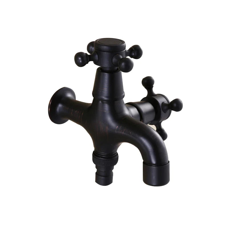 Afralia™ Brass Black Oil Brushed Double Washing Machine Faucet Tap