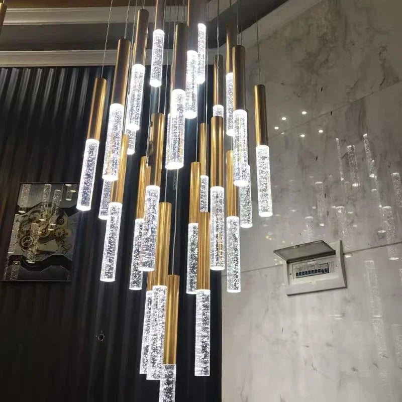 Afralia™ Crystal Staircase Chandelier - Modern Gold LED Lighting for Living Room