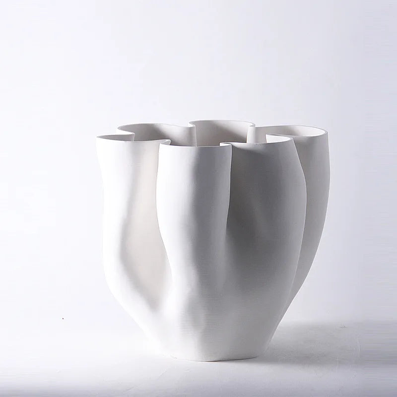 Afralia™ Ceramic Open Fold Edge Flower Pot Vase Home Decoration