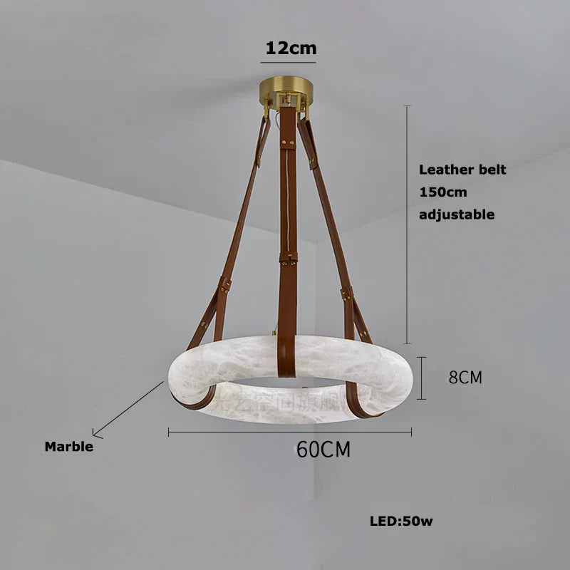 Afralia™ Marble Ring Leather Belt LED Pendant, Hanging Lamps for Home Decor