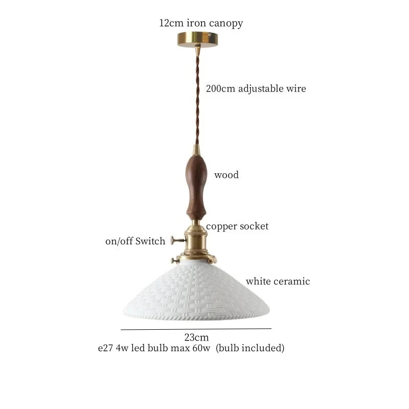 Afralia™ Ceramic Wood LED Pendant Light Fixtures for Bar, Bedroom, Living Room