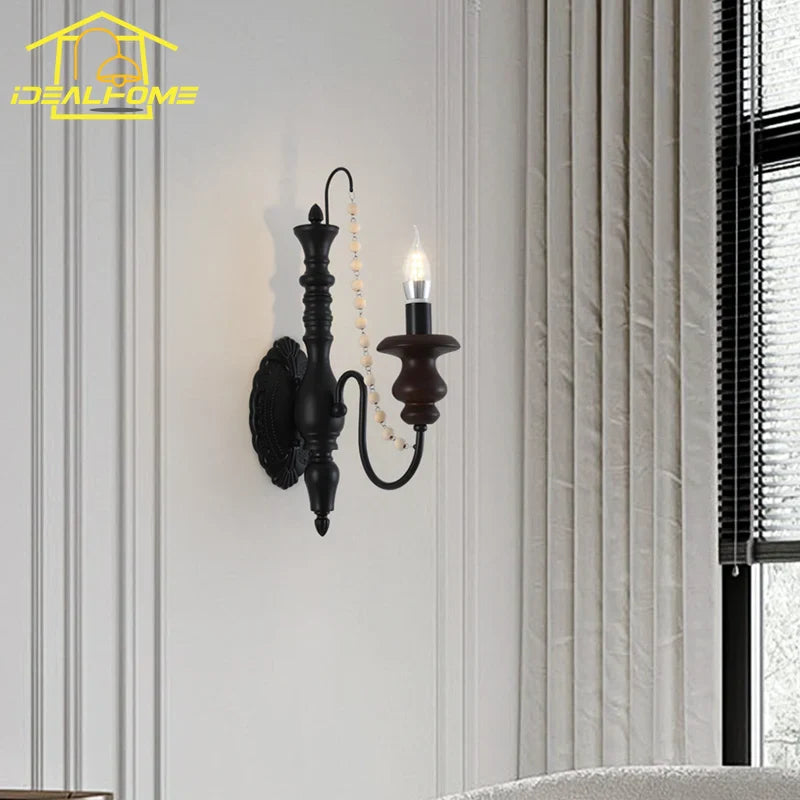 Afralia™ Solid Wood Wall Lamp LED E14 for Bedroom Living Room Lobby Corridor