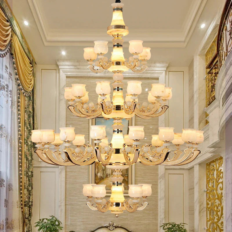 Afralia™ Natural Afghan Jade Villa Chandelier: High-Grade Living Room Lamp for Luxurious Atmosphere