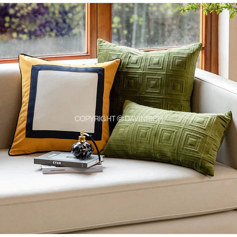 Afralia™ Geometric Pattern Quilted Cushion Cover in Retro Pistachio Green