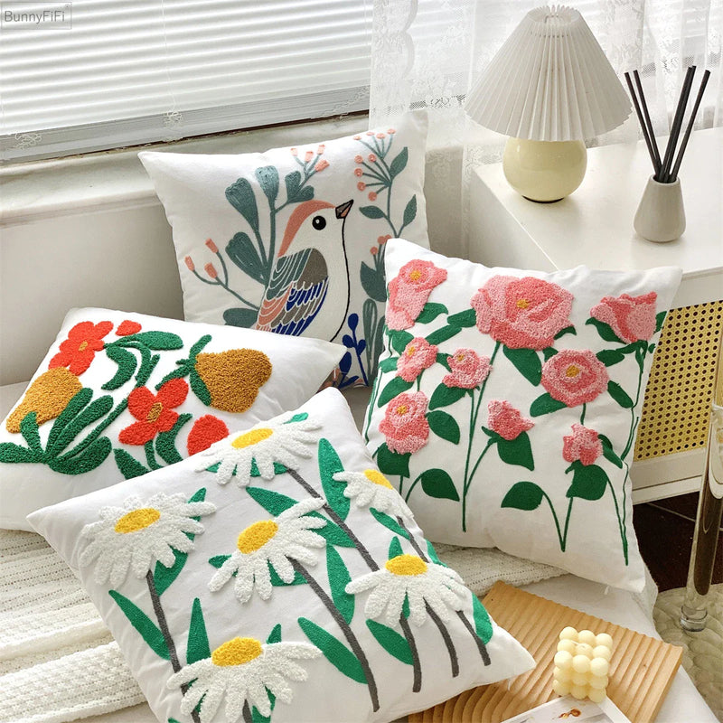 Floral Pillow Case Cushion Cover 45x45cm Afralia™ - Home Decor Living Room Cotton