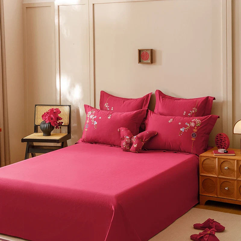 Afralia™ Chinese Butterfly Flowers Embroidery Wedding Bedding Set - 1000TC Cotton