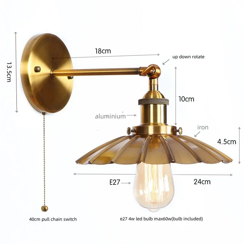 Afralia™ Iron LED Wall Lamp Vintage Style Industrial Luminaire for Stair, Dining Room, Bedroom