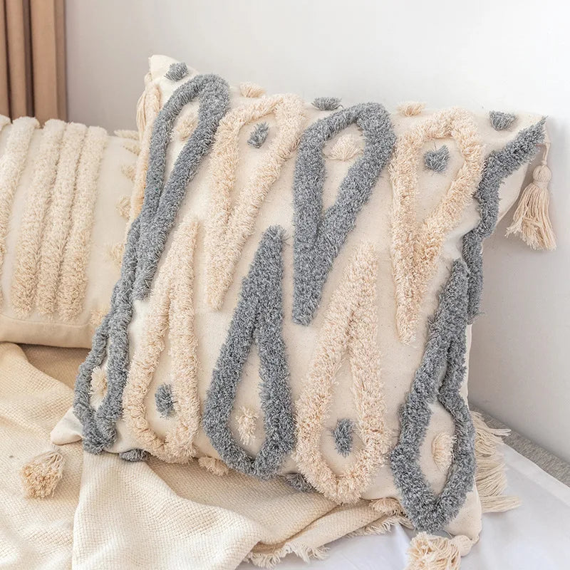 Afralia™ Boho Square Pillowcase with Embroidery & Tassel Detail for Living Room Sofa