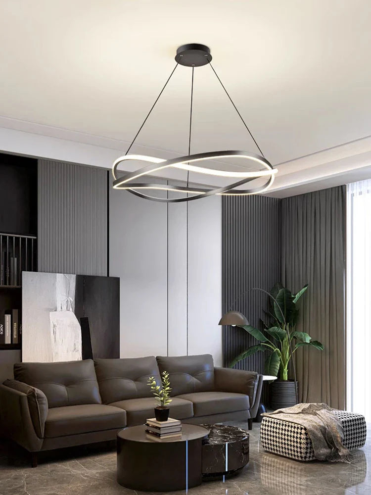 Afralia™ Minimalist Curve Ring LED Pendant Light for Living Dining Bedroom Chandelier