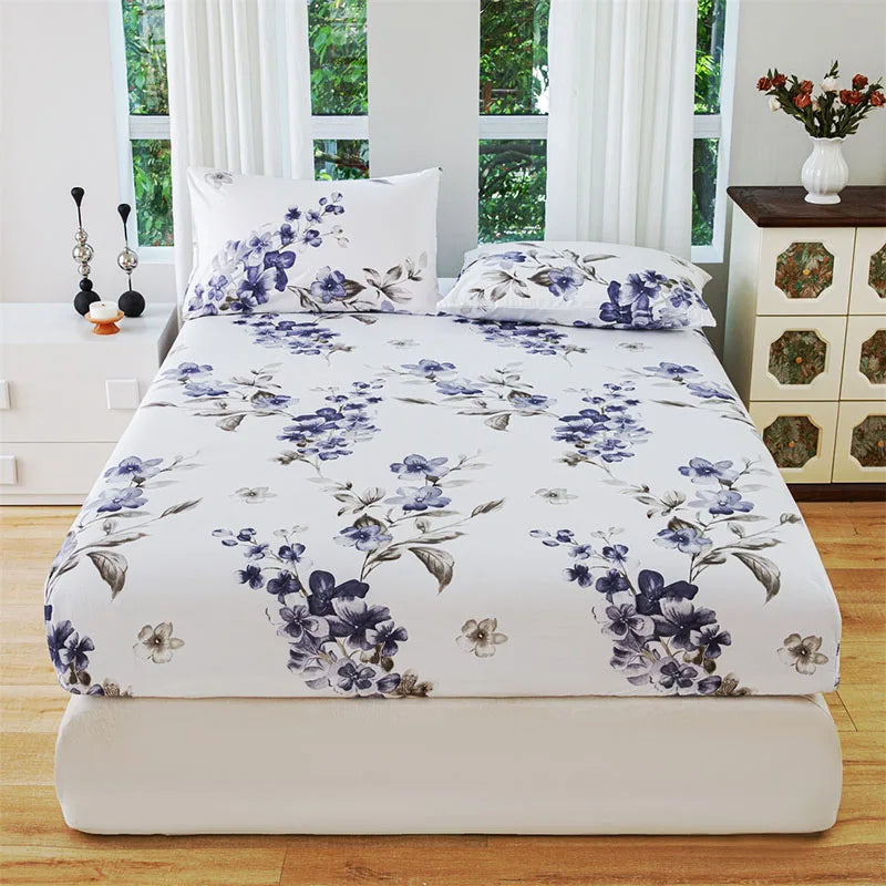 Afralia™ Pastoral Flower Print Fitted Sheet for Queen Double Mattress, Skin-Friendly Decor