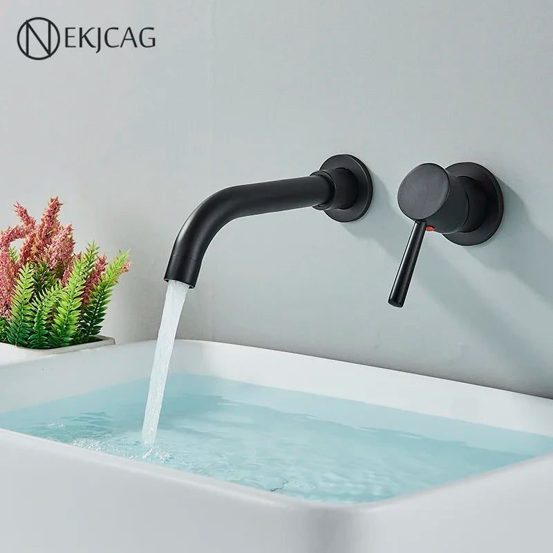 Afralia™ Matte Black Wall Mounted Wash Basin Faucet, Single Handle Cold and Hot Mixer
