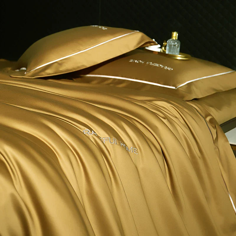 Afralia™ 1000TC Egyptian Cotton Embroidery Bedding Set with Duvet Cover, Sheet, Pillowcase